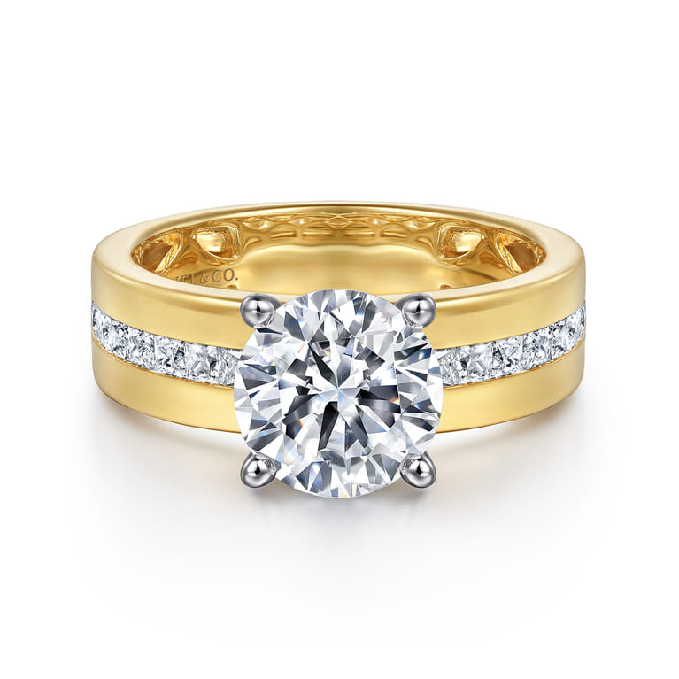 Adley - 14K Yellow-White Gold Wide Band Round Diamond Engagement Ring - 0.6 ct - Shot 1