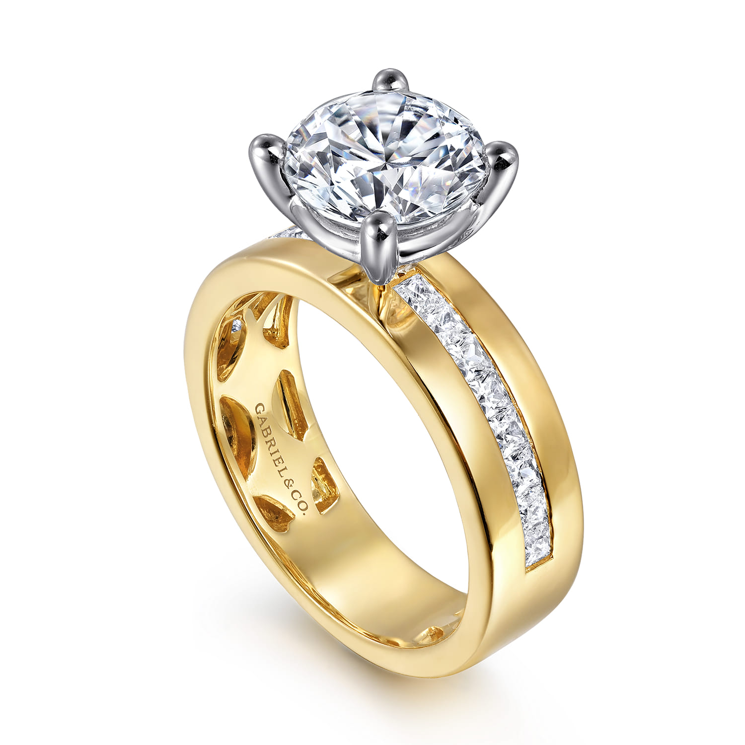 Adley - 14K Yellow-White Gold Wide Band Round Diamond Engagement Ring - 0.6 ct - Shot 3