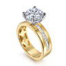 Adley - 14K Yellow-White Gold Wide Band Round Diamond Engagement Ring - 0.6 ct