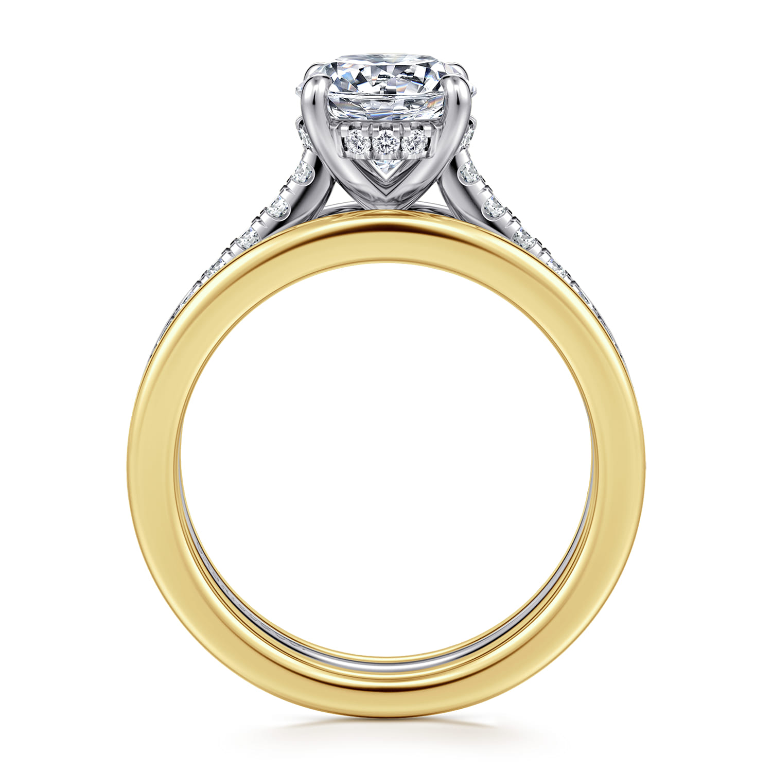 Feah - 14K Yellow-White Gold Wide Band Round Diamond Engagement Ring - 0.4 ct - Shot 2