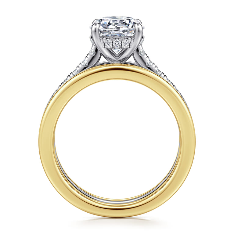 Feah - 14K Yellow-White Gold Wide Band Round Diamond Engagement Ring - 0.4 ct - Shot 2