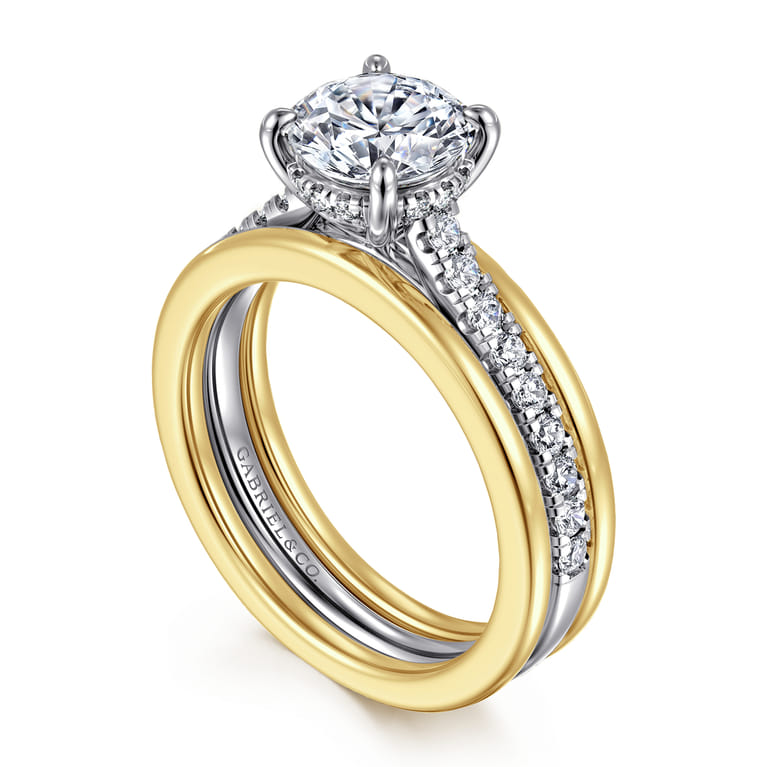 Feah - 14K Yellow-White Gold Wide Band Round Diamond Engagement Ring - 0.4 ct - Shot 3