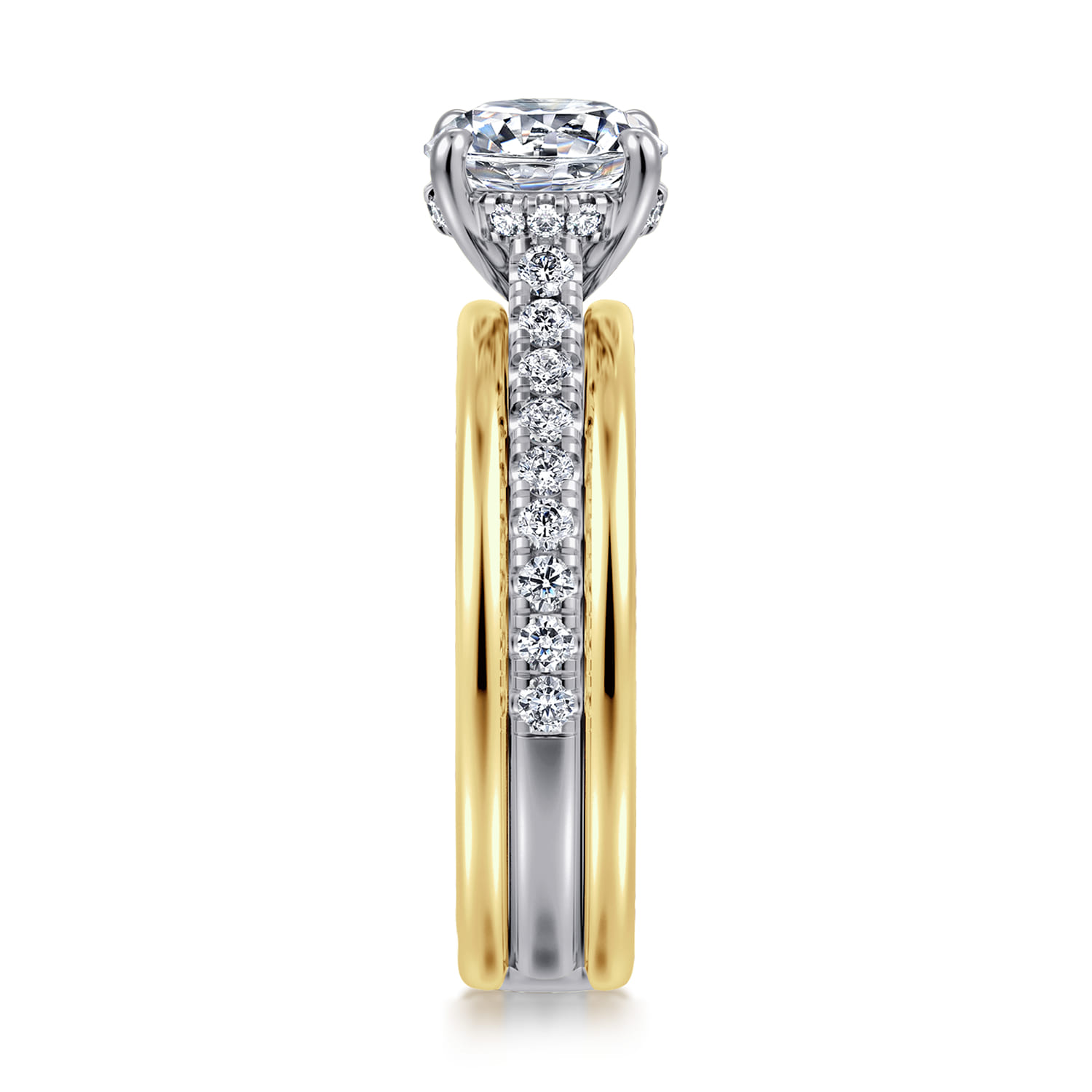 Feah - 14K Yellow-White Gold Wide Band Round Diamond Engagement Ring - 0.4 ct - Shot 4