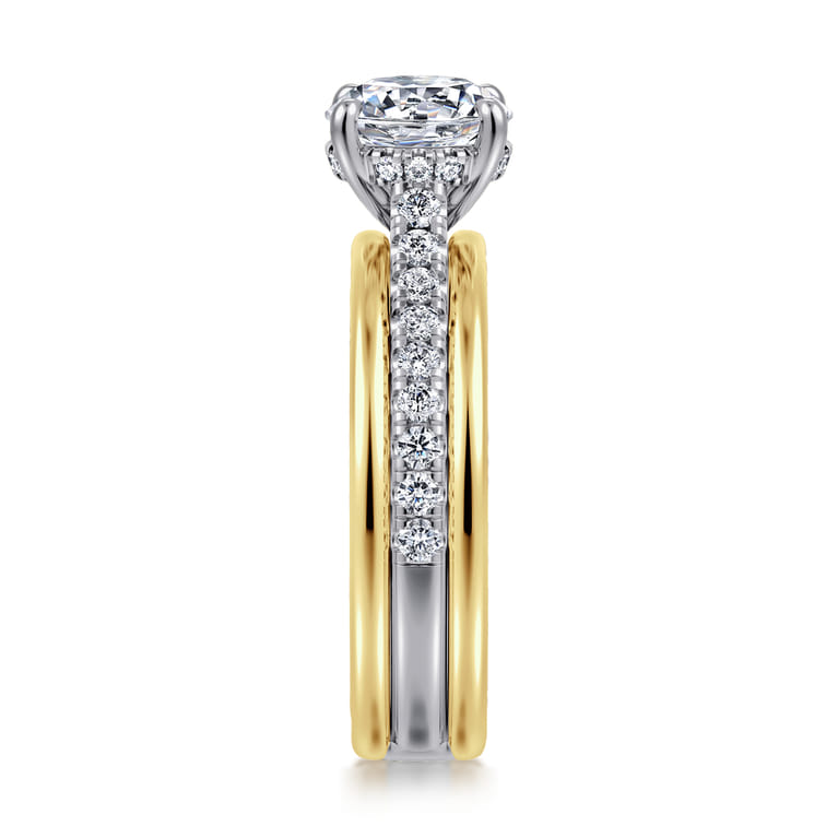 Feah - 14K Yellow-White Gold Wide Band Round Diamond Engagement Ring - 0.4 ct - Shot 4