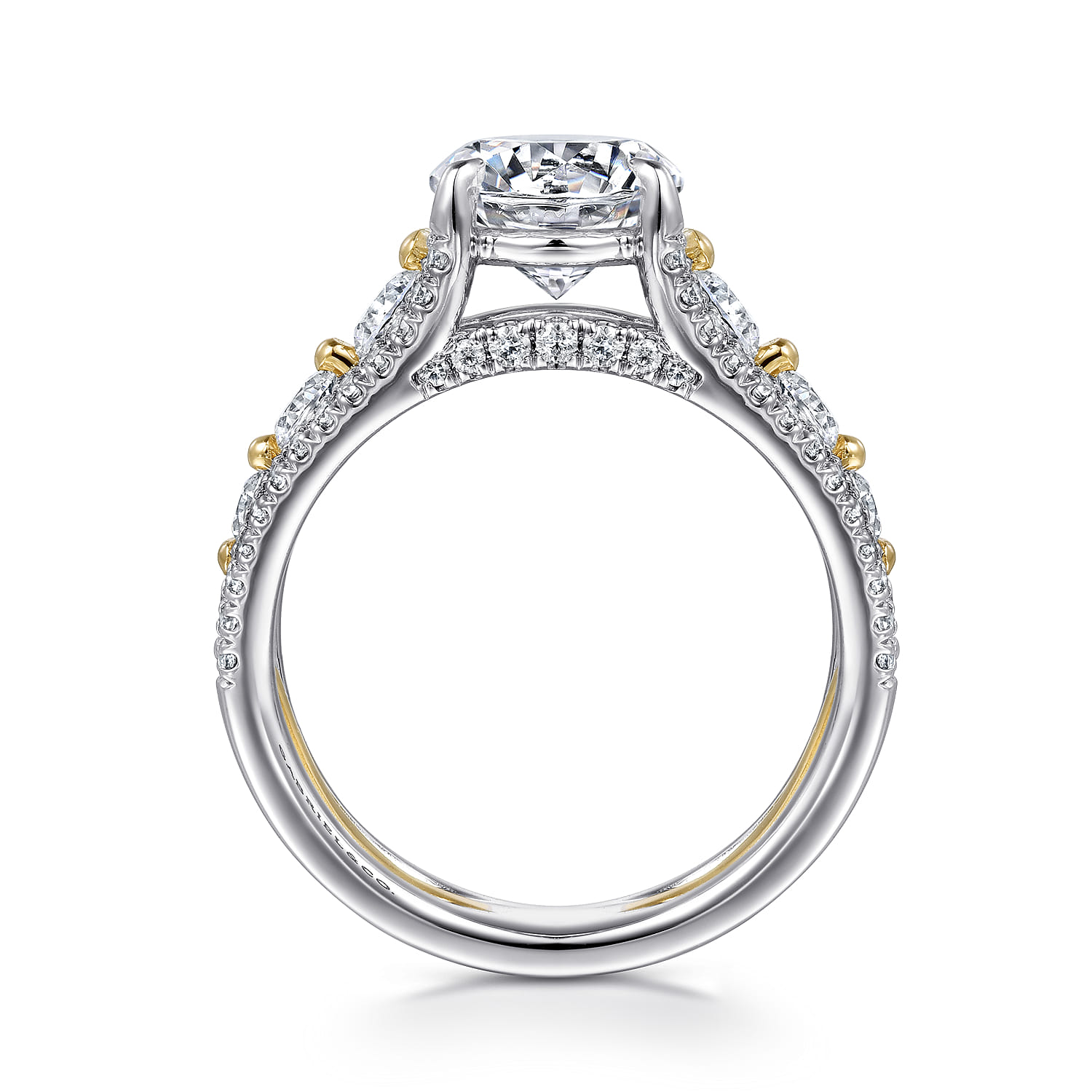 Elisse - 14K Yellow-White Gold Wide Band Round Diamond Engagement Ring - 1.05 ct - Shot 2
