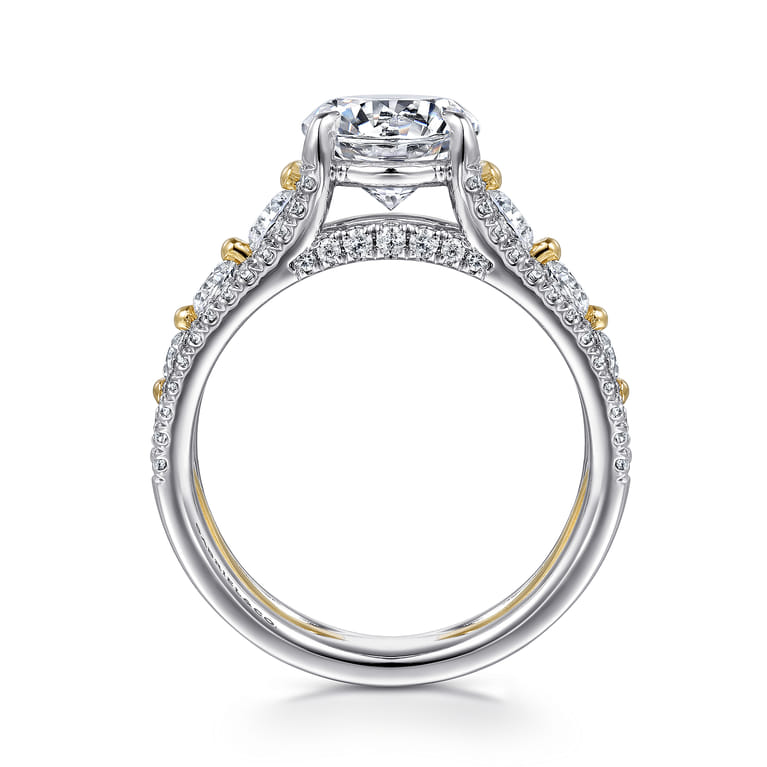Elisse - 14K Yellow-White Gold Wide Band Round Diamond Engagement Ring - 1.05 ct - Shot 2