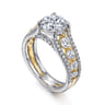 Elisse - 14K Yellow-White Gold Wide Band Round Diamond Engagement Ring - 1.05 ct
