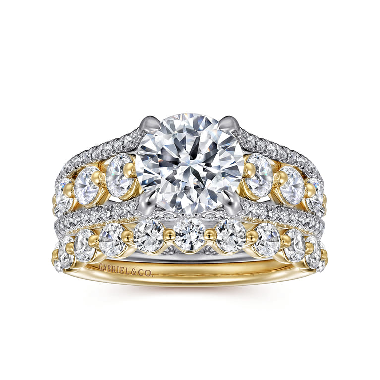 Elisse - 14K Yellow-White Gold Wide Band Round Diamond Engagement Ring - 1.05 ct - Shot 4
