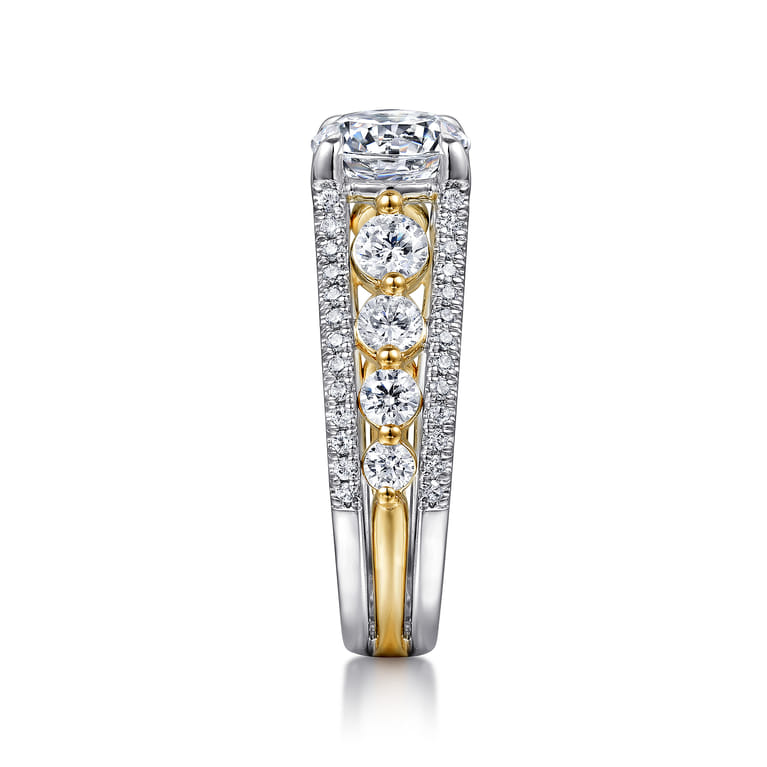 Elisse - 14K Yellow-White Gold Wide Band Round Diamond Engagement Ring - 1.05 ct - Shot 5