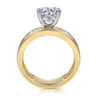 Elsaa - 14K Yellow-White Gold Channel Set Baguette Wide Band Round Diamond Engagement Ring - 0.75 ct