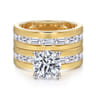 Elsaa - 14K Yellow-White Gold Channel Set Baguette Wide Band Round Diamond Engagement Ring - 0.75 ct