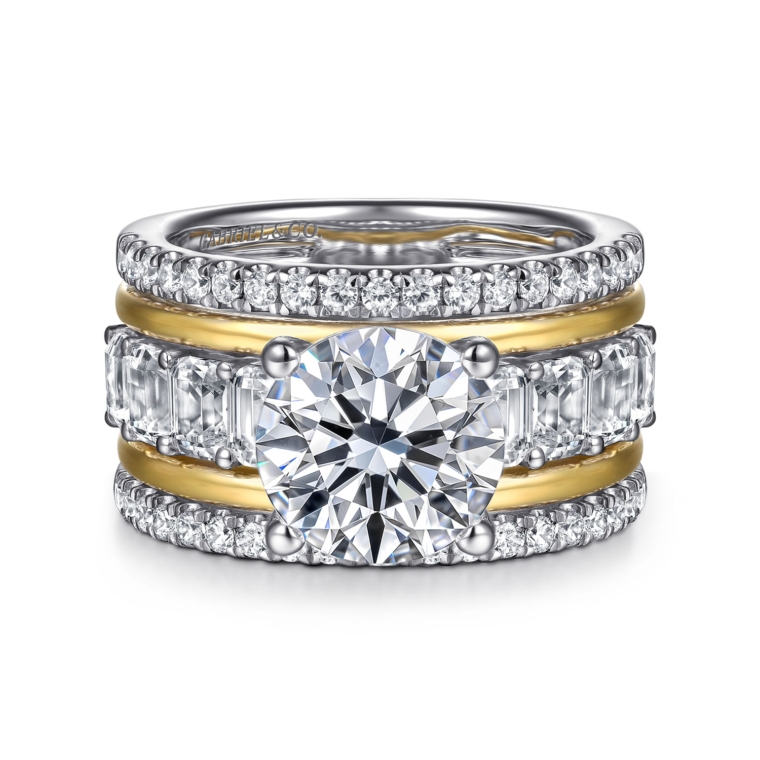 Shirah - 14K White-Yellow Gold Round Diamond Engagement Ring - 2.5 ct - Shot 1