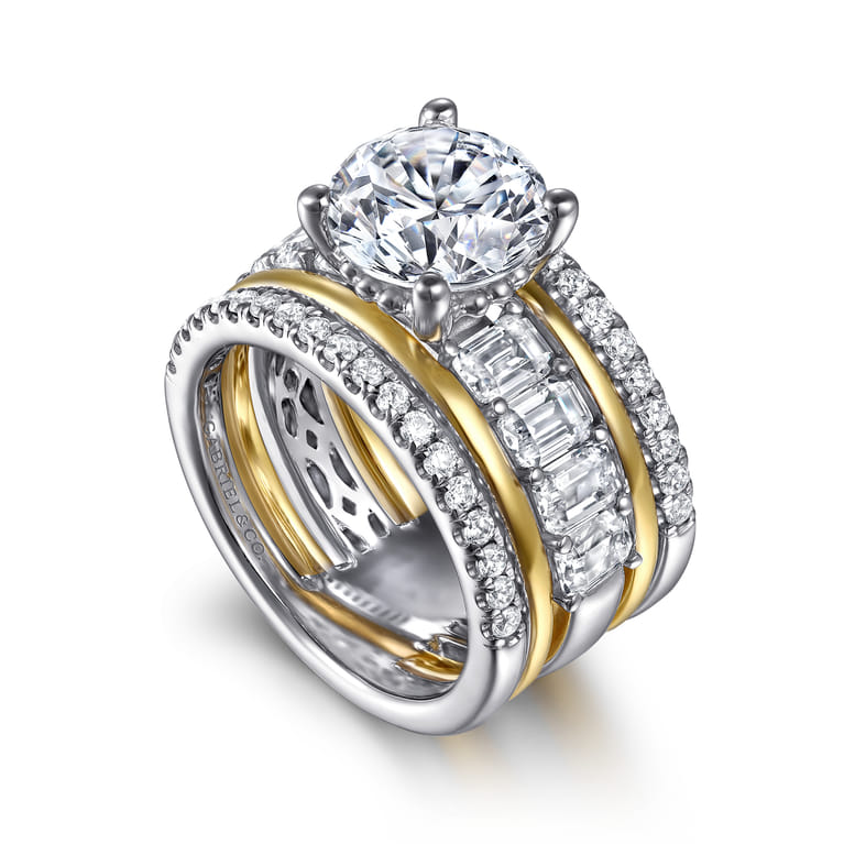 Shirah - 14K White-Yellow Gold Round Diamond Engagement Ring - 2.5 ct - Shot 3