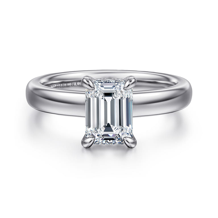 Neema - 18K White Gold Emerald Cut Diamond Engagement Ring - 0.07 ct - Shot 1
