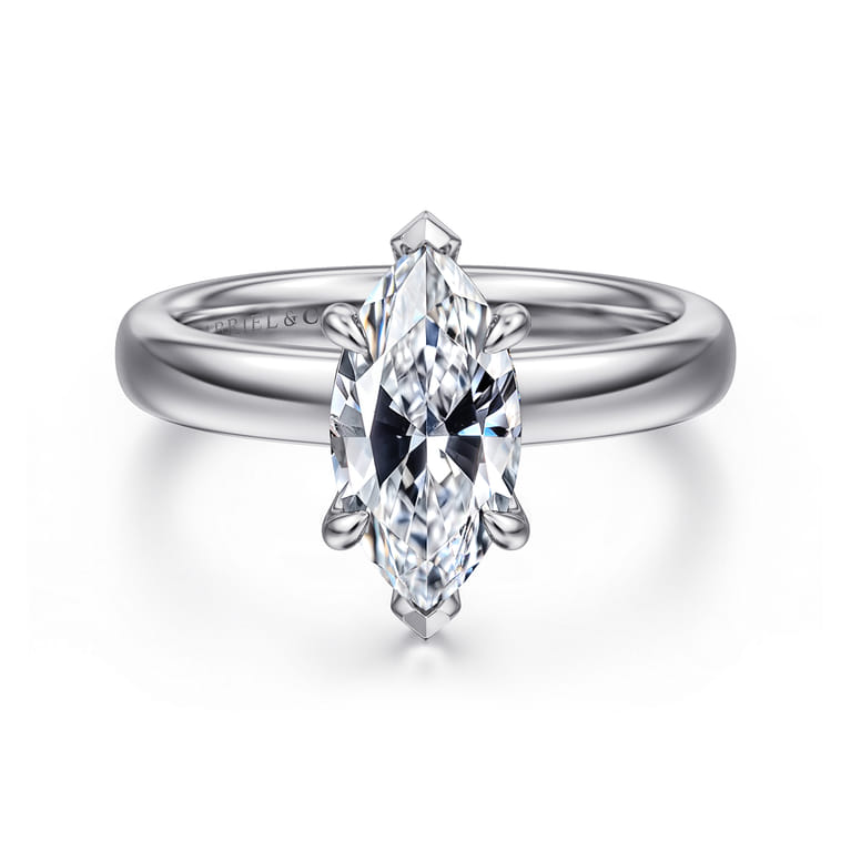 Neema - 18K White Gold Marquise Shape Diamond Engagement Ring - 0.05 ct - Shot 1