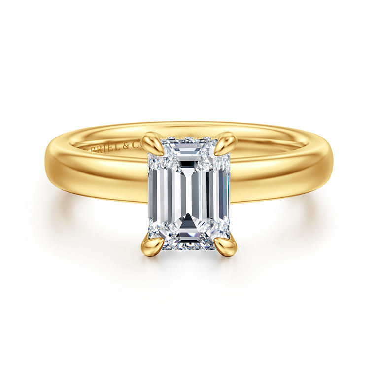 Neema - 18K Yellow Gold Emerald Cut Diamond Engagement Ring - 0.07 ct - Shot 1