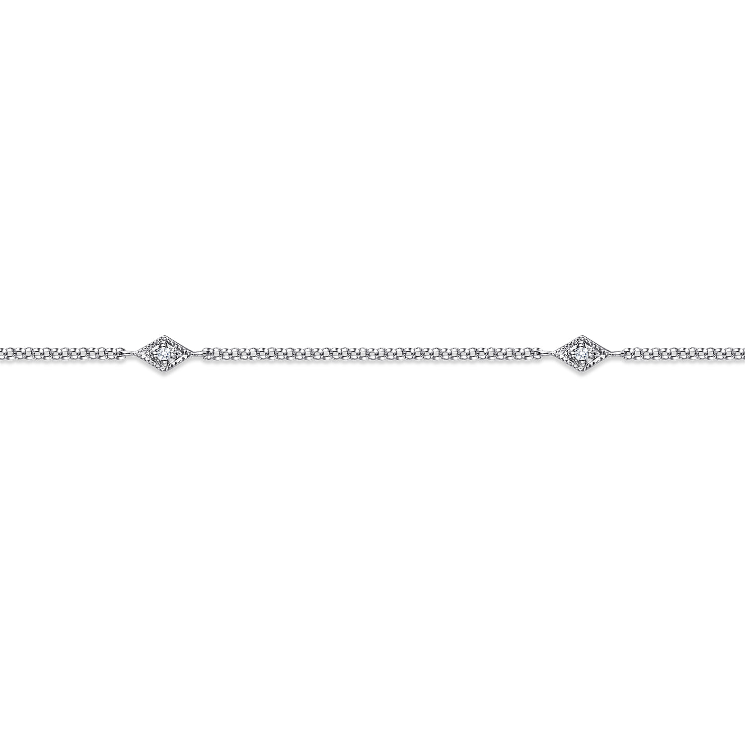Ankle Bracelet with Shaped Diamond Stations in 14K White Gold, photograph 2