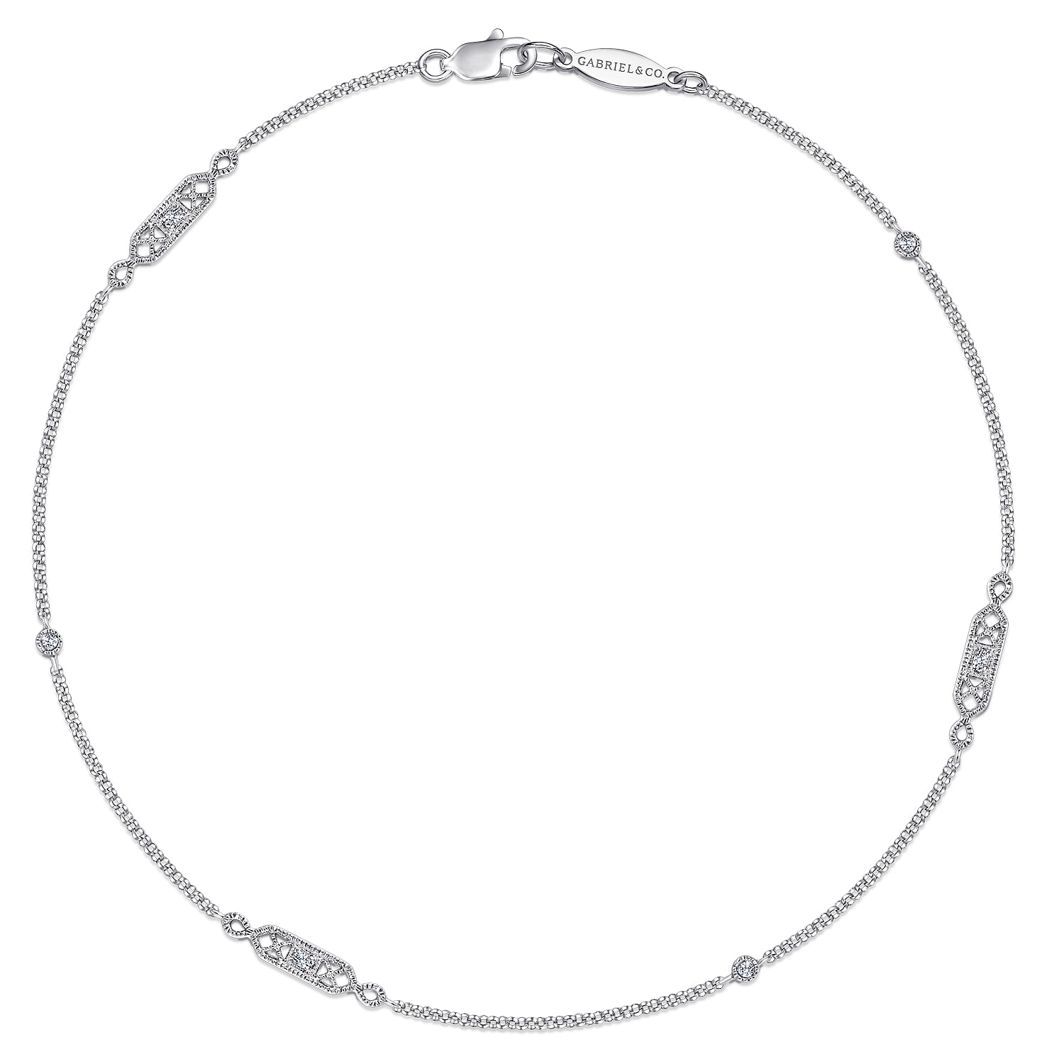 Ankle Bracelet with Geometric Diamond Stations