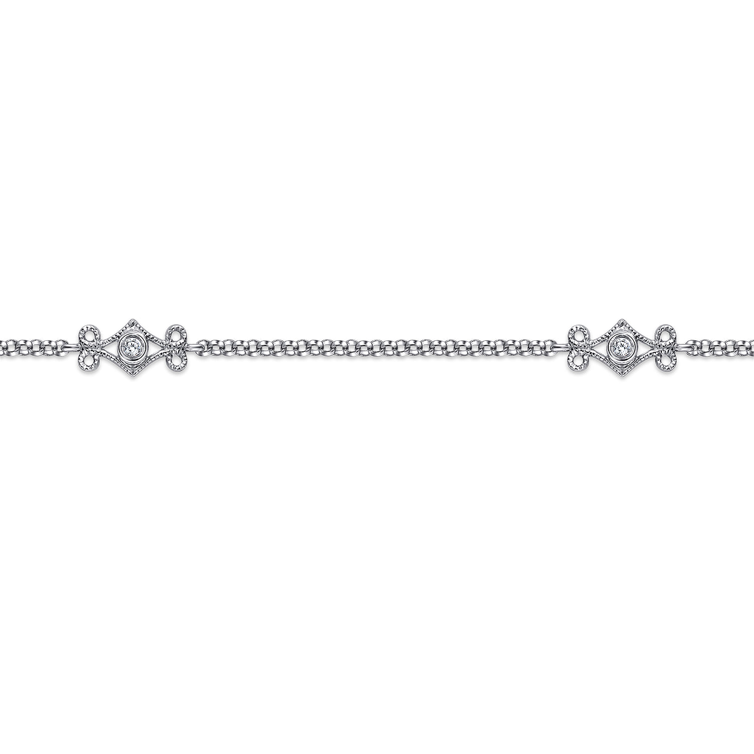 Ankle Bracelet with Swirly Diamond Stations in 14K White Gold, photograph 2