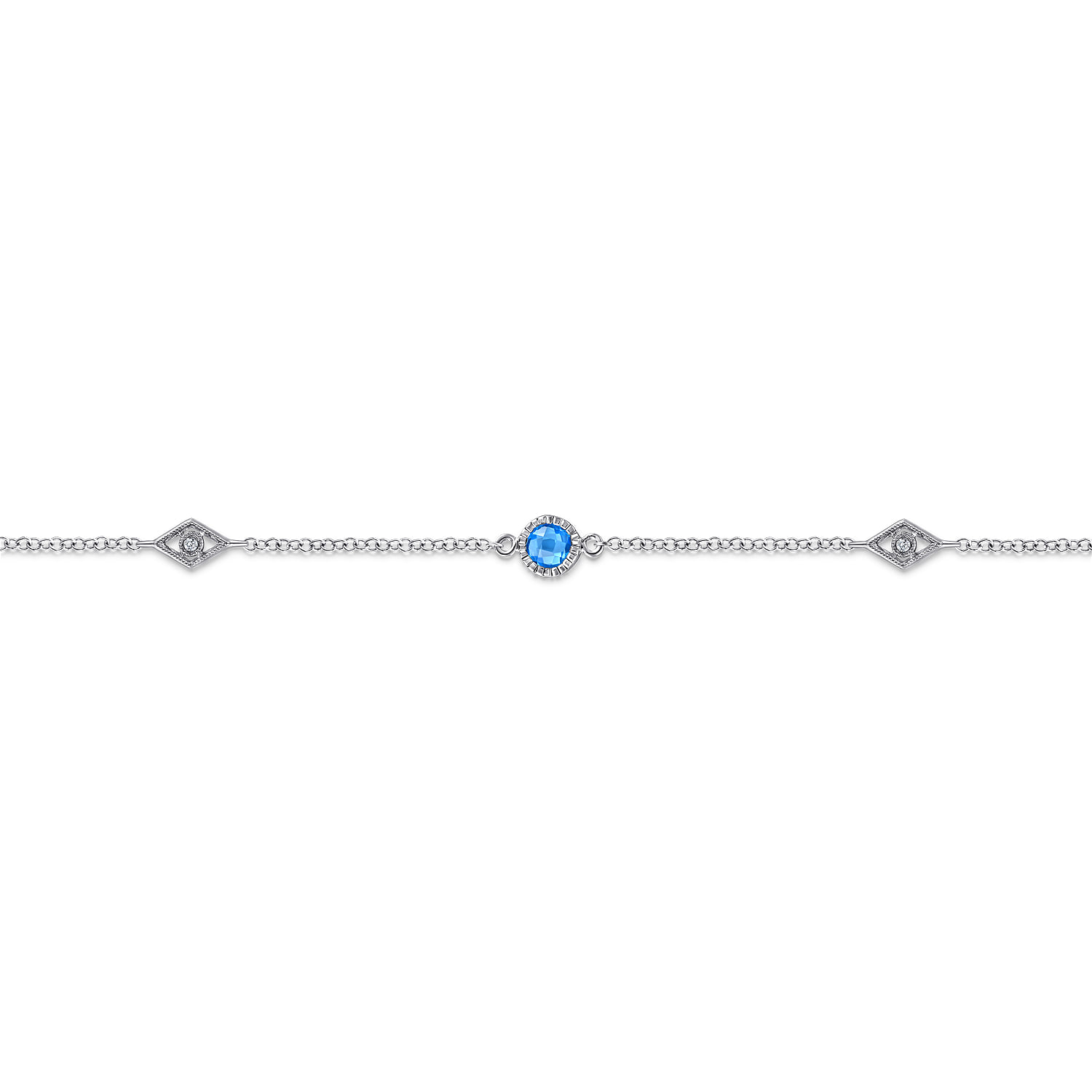 Ankle Bracelet with Blue Topaz and White Sapphire Stations in Sterling Silver, photograph 2