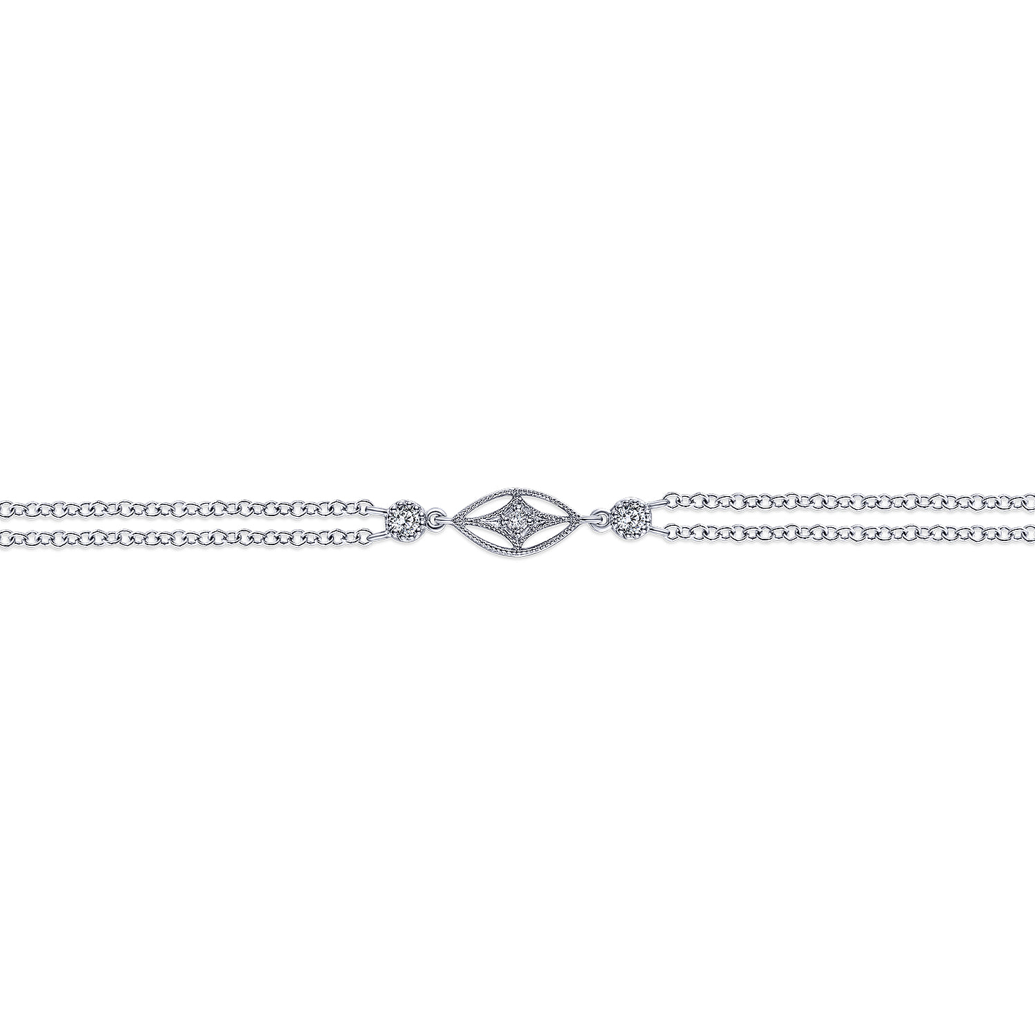 Multi Row Chain Ankle Bracelet with White Sapphire Marquise Stations in Sterling Silver, photograph 2