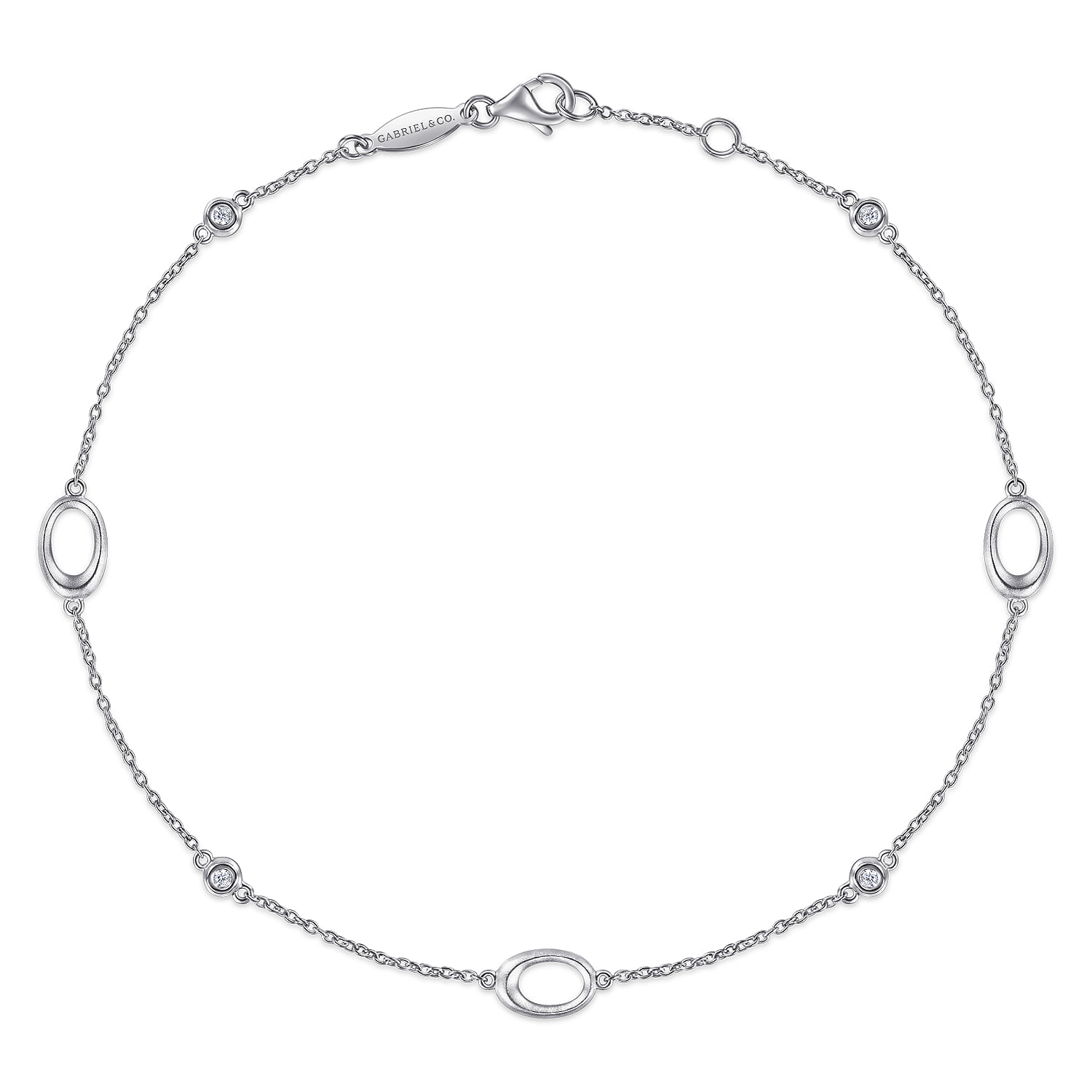 Chain Ankle Bracelet with Oval Links and White Sapphire Stations