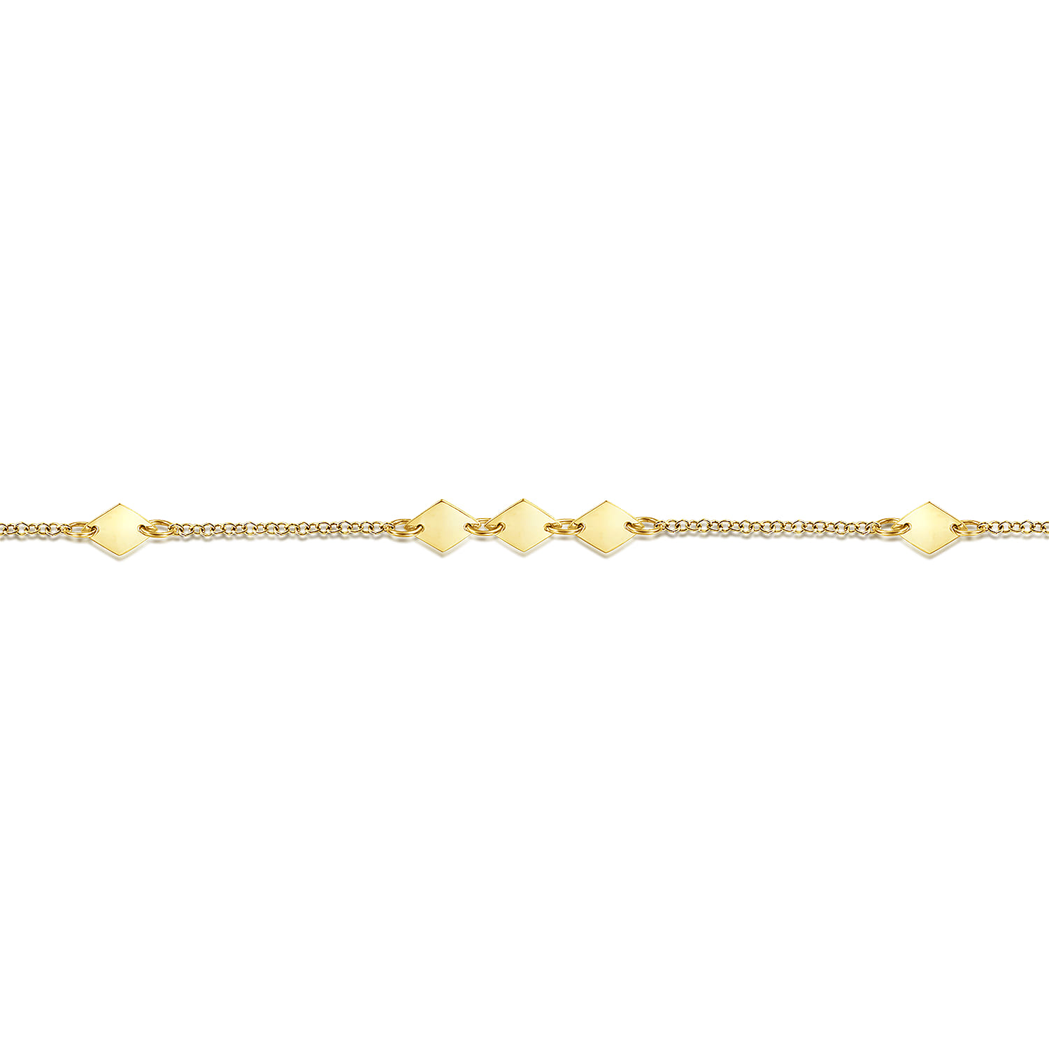 Chain Ankle Bracelet with Diamond Shaped Stations in 14K Yellow Gold, photograph 2