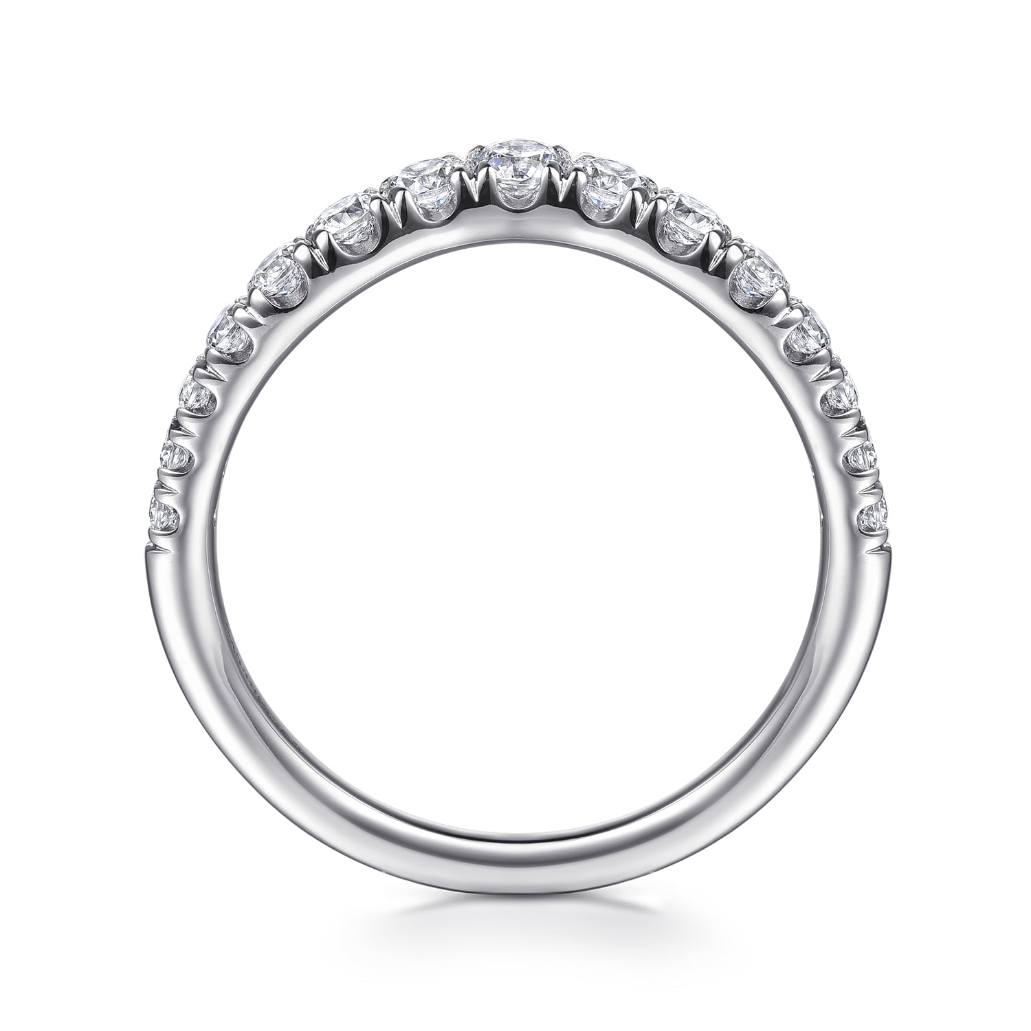 Curved French Pave Set Diamond Wedding Band in Platinum, photograph 2