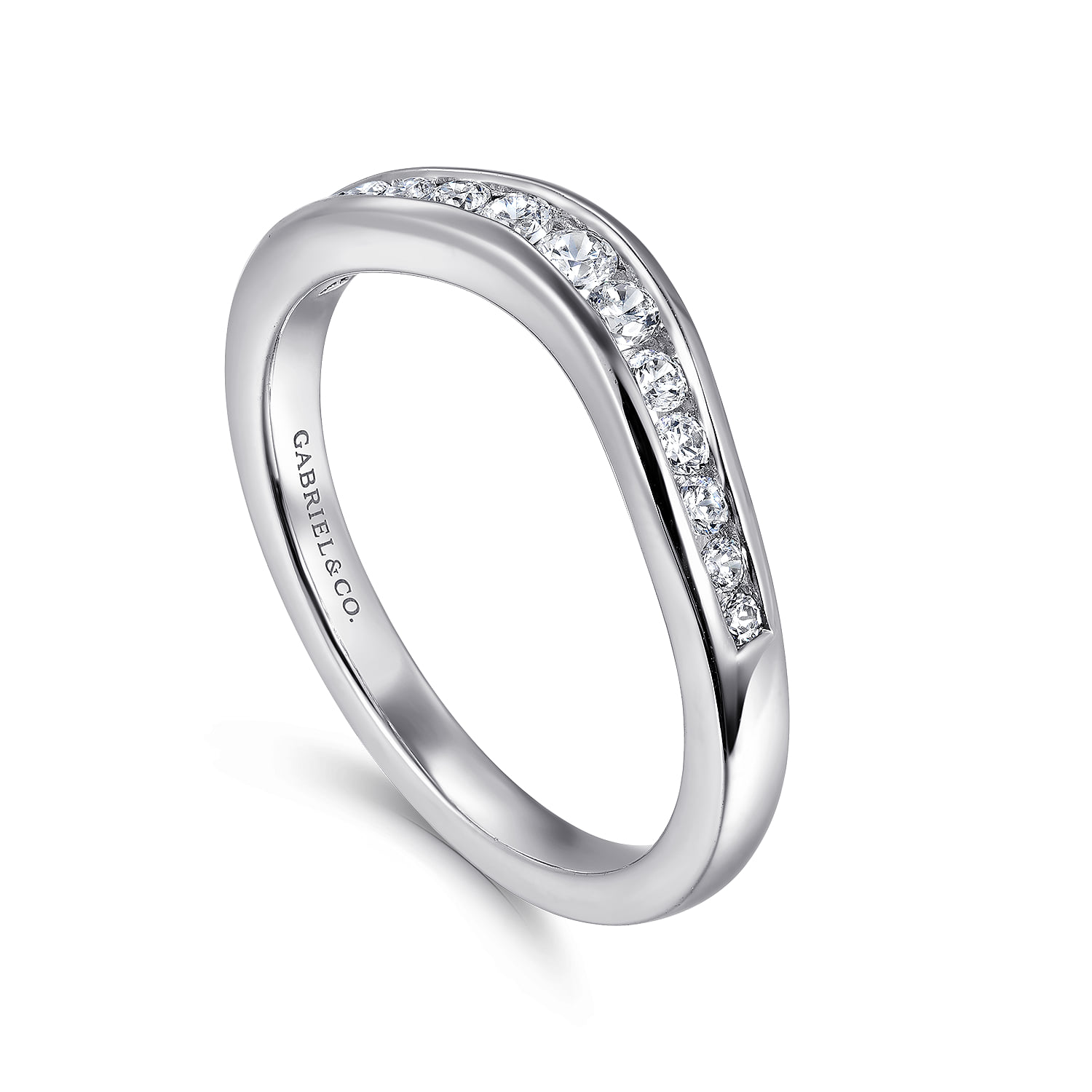Curved Channel Set Diamond Anniversary Band in Platinum, photograph 3