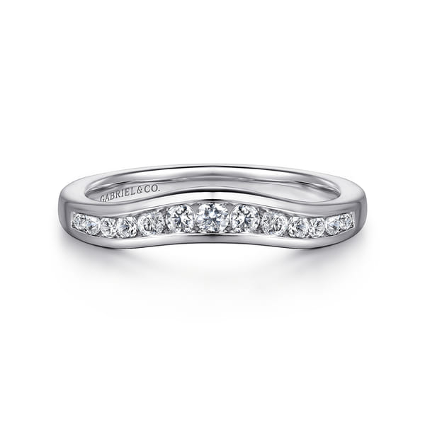 Curved 14K White Gold Channel Set Diamond Anniversary Band