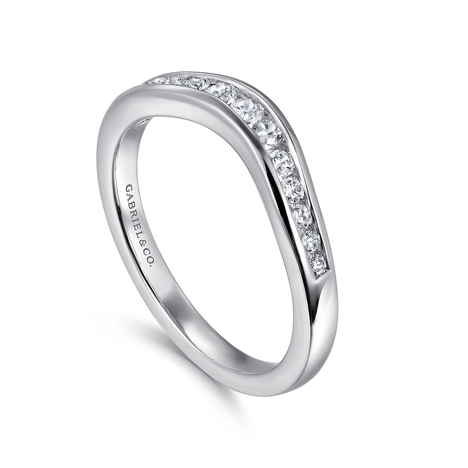Curved Channel Set Diamond Anniversary Band in 14K White Gold, photograph 3
