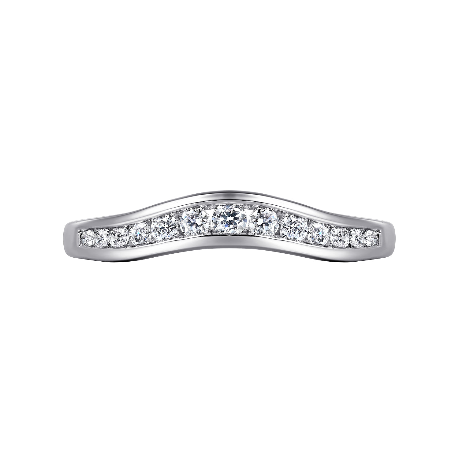 Curved Channel Set Diamond Anniversary Band in 14K White Gold, photograph 6