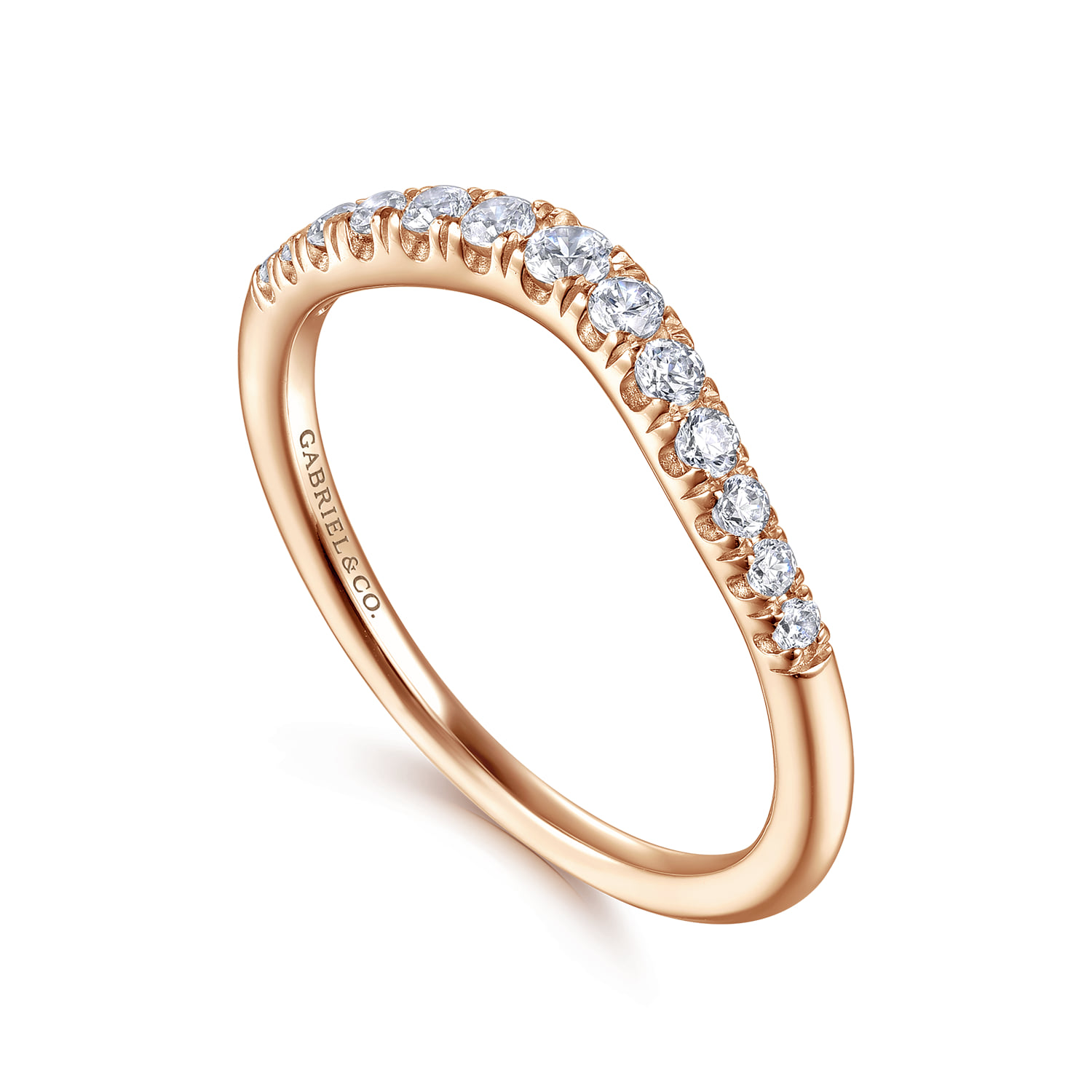 Curved-Diamond Anniversary Band in 14K Rose Gold, photograph 3