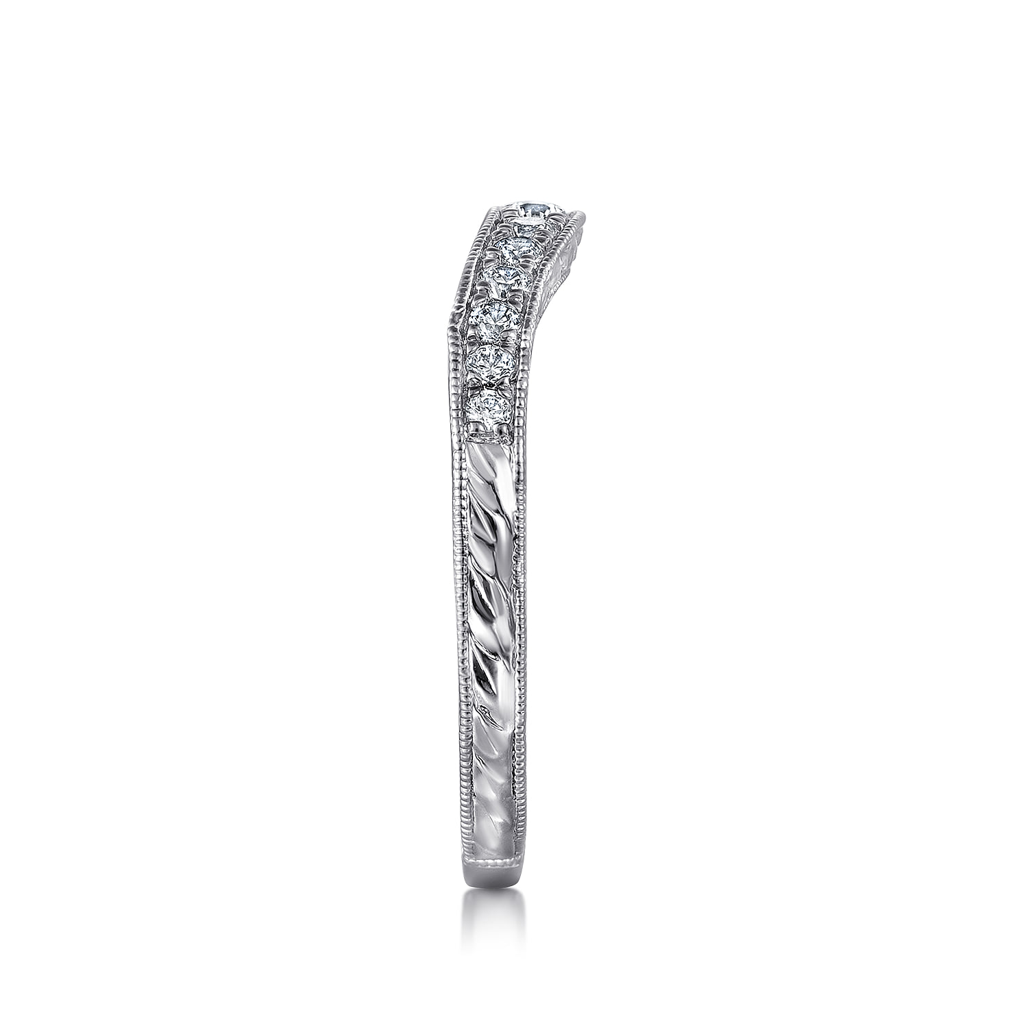 Vintage Inspired Curved Micro Pave Diamond Anniversary Band in 14K White Gold, photograph 4