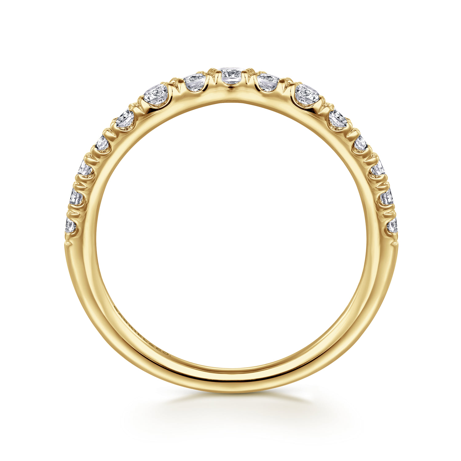 Curved French Pave Diamond Wedding Band in 14K Yellow Gold, photograph 2