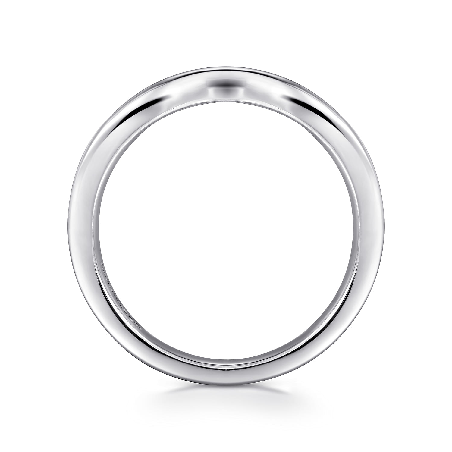 Curved Channel Set Diamond Wedding Band in 14K White Gold, photograph 2
