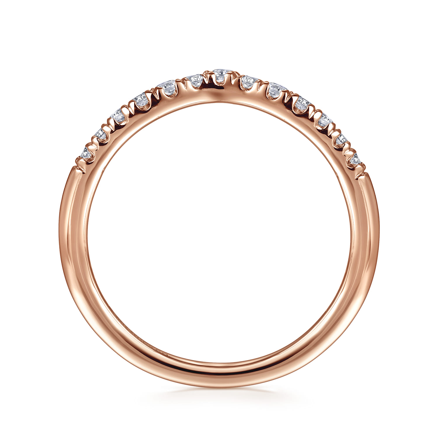 Curved French Pave Diamond Wedding Band in 14K Rose Gold, photograph 2