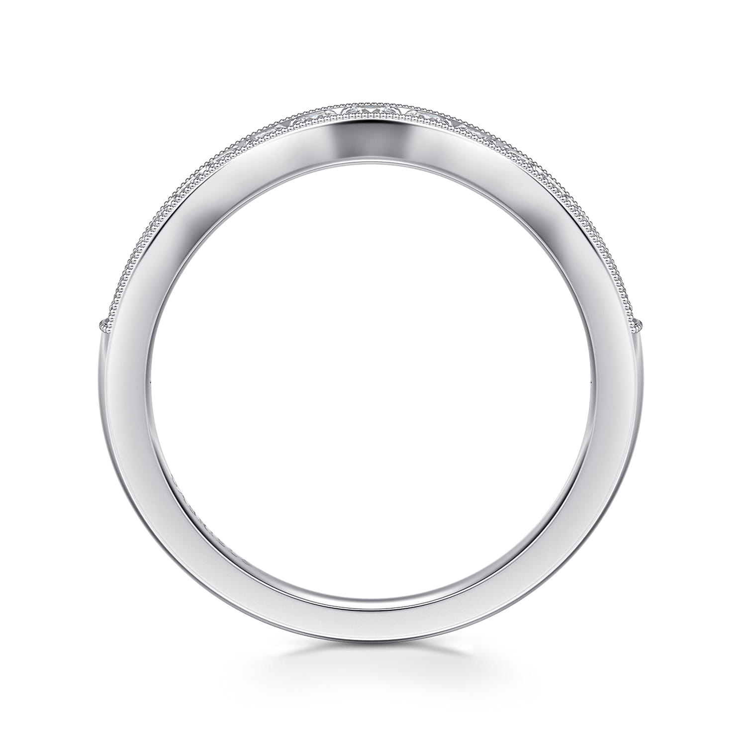 Curved Diamond Wedding Band in 14K White Gold, photograph 2