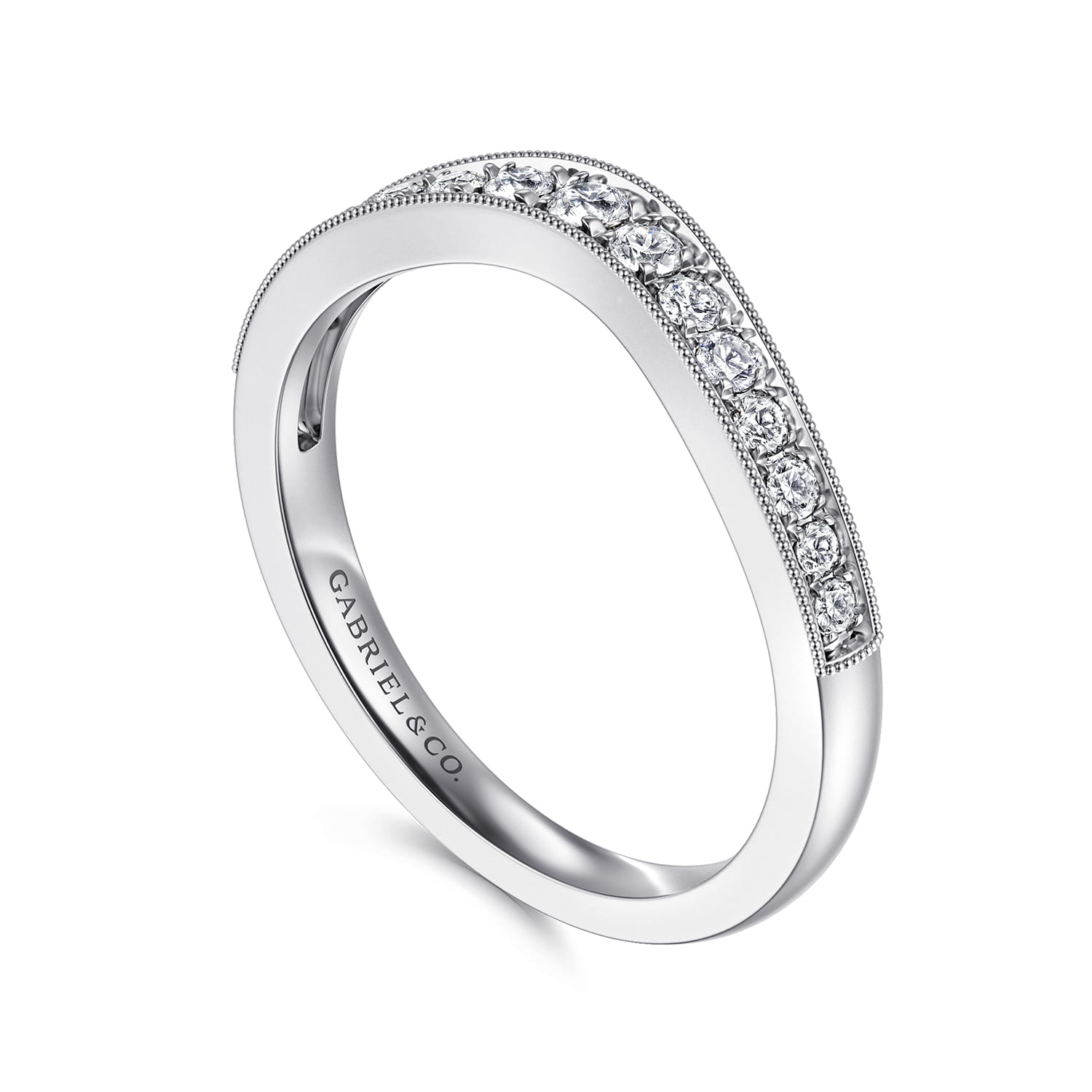Curved Diamond Wedding Band in 14K White Gold, photograph 3