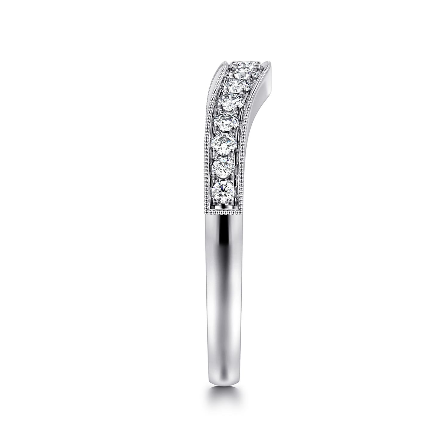 Curved Diamond Wedding Band in 14K White Gold, photograph 4