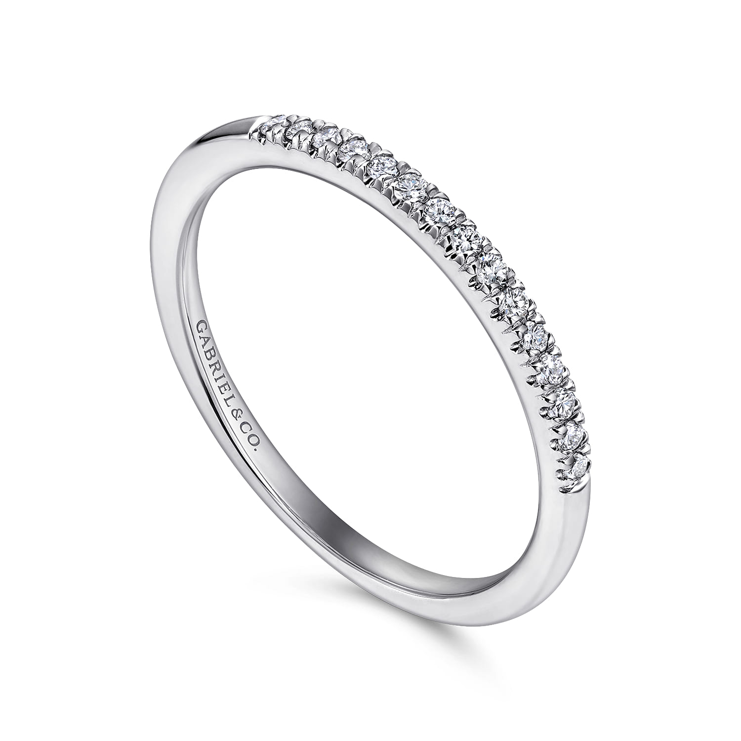French Pave Set Diamond Wedding Band in 14K White Gold, photograph 3