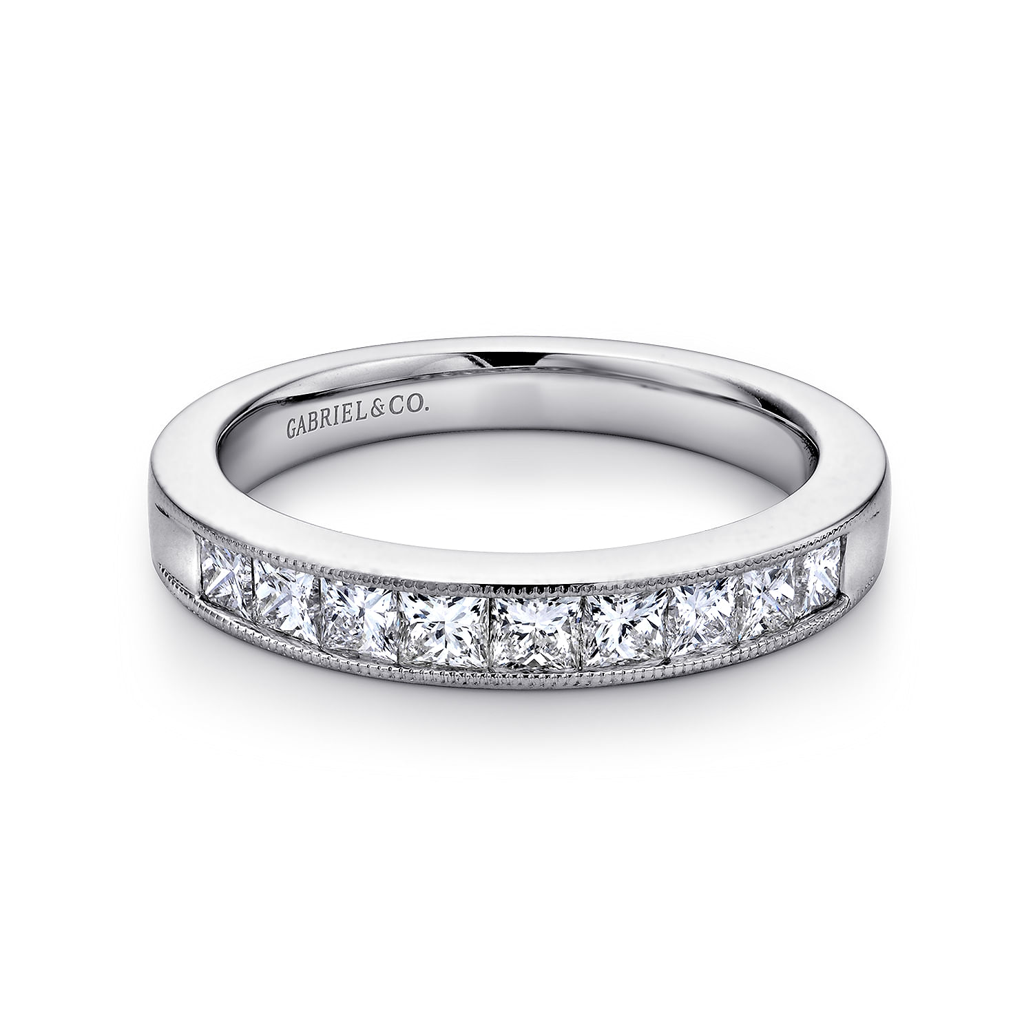 14k White Gold Princess Cut Straight Band | Gabriel & Co