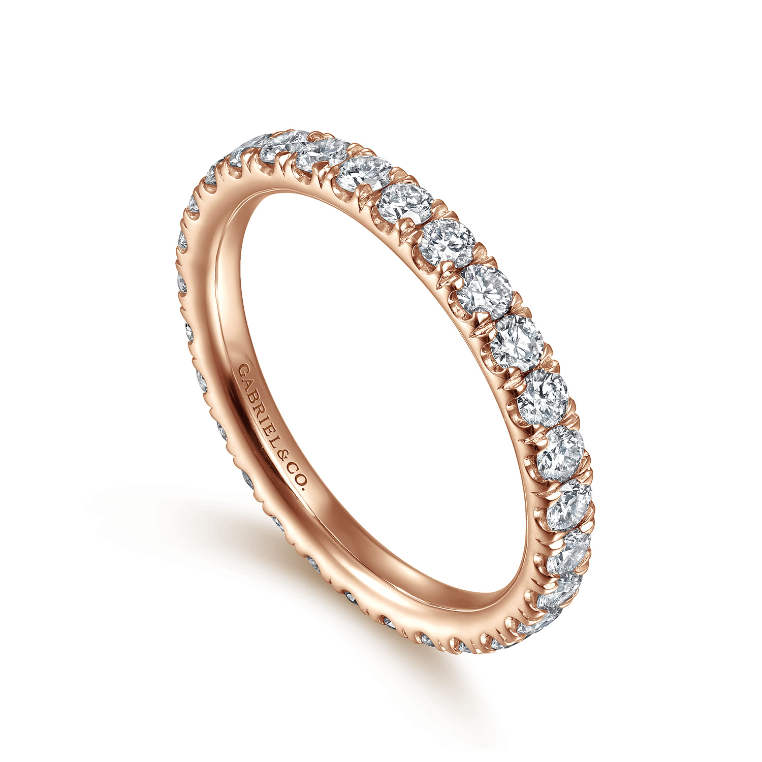 French Pave Set Diamond Eternity Band in 14K Rose Gold, photograph 3
