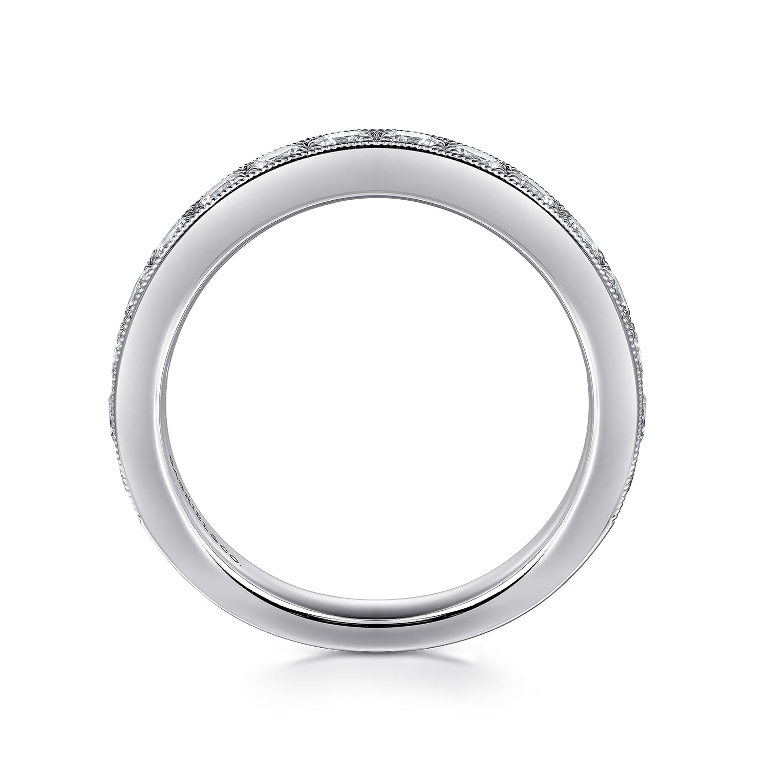 Micro Pave Set Diamond Wedding Band with Milgrain in 14K White Gold, photograph 2