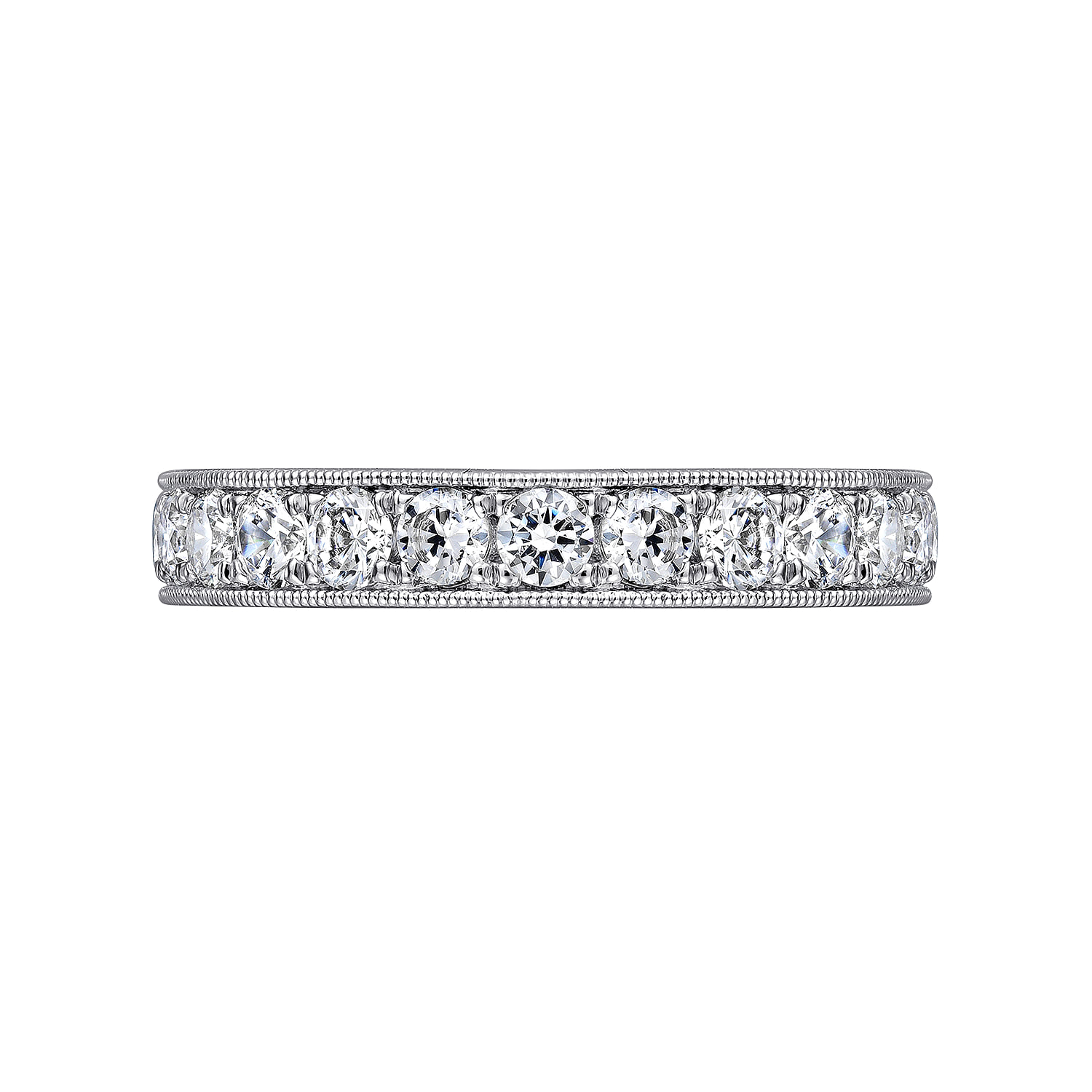 Micro Pave Set Diamond Wedding Band with Milgrain in 14K White Gold, photograph 6