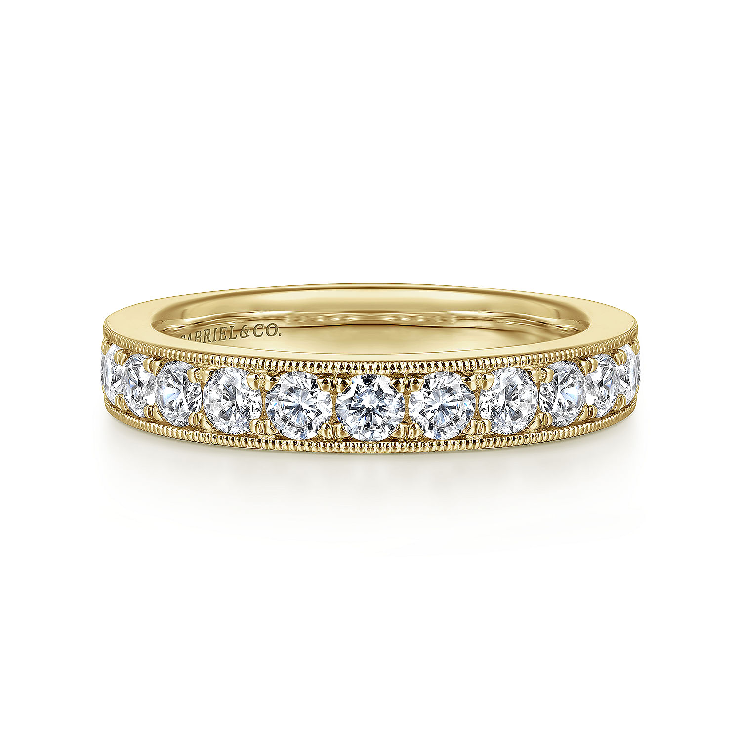 Padua - 14K Yellow Gold Micro Pave Set Diamond Wedding Band with Milgrain