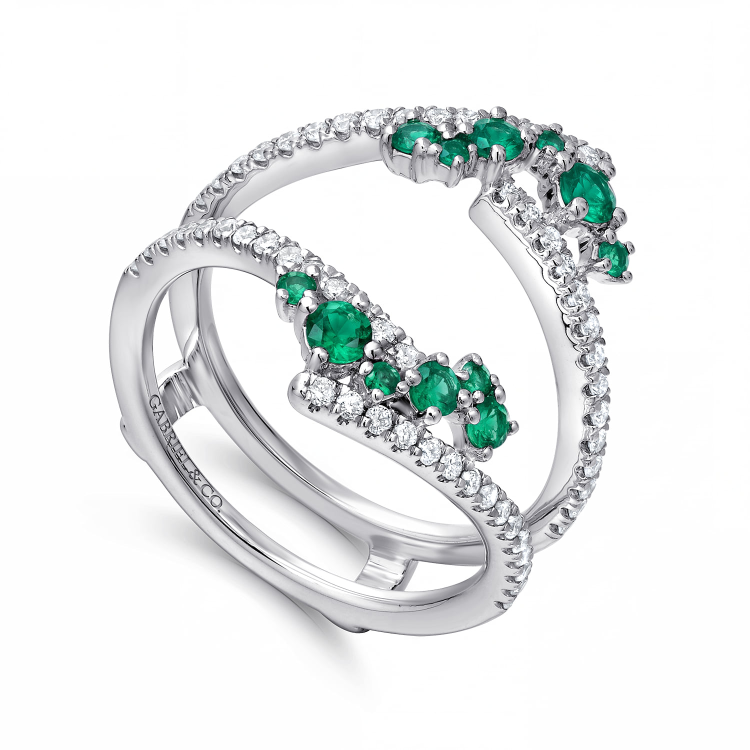 Prong Set Emerald and Diamond Ring Enhancer in 14K White Gold, photograph 3