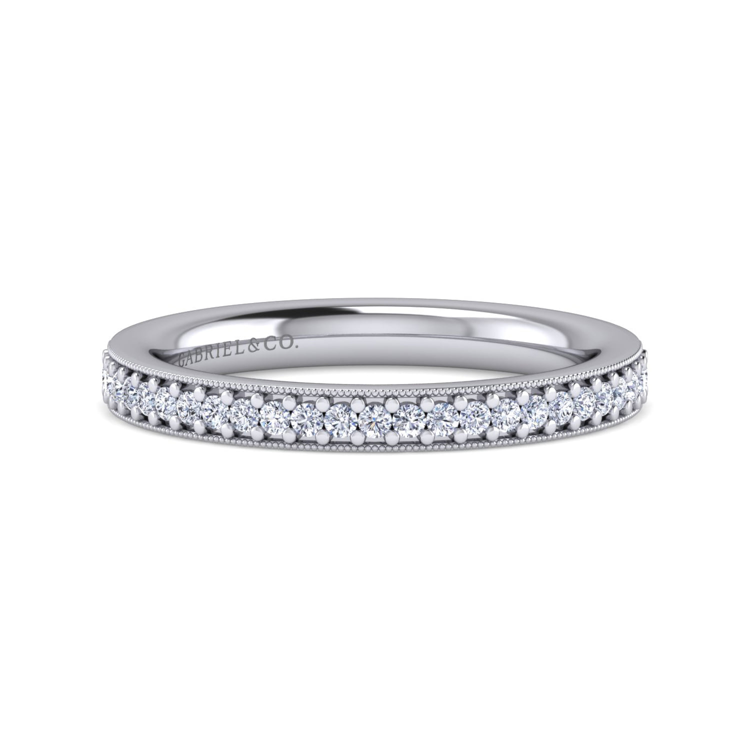 Channel Prong Diamond Wedding Band with Milgrain