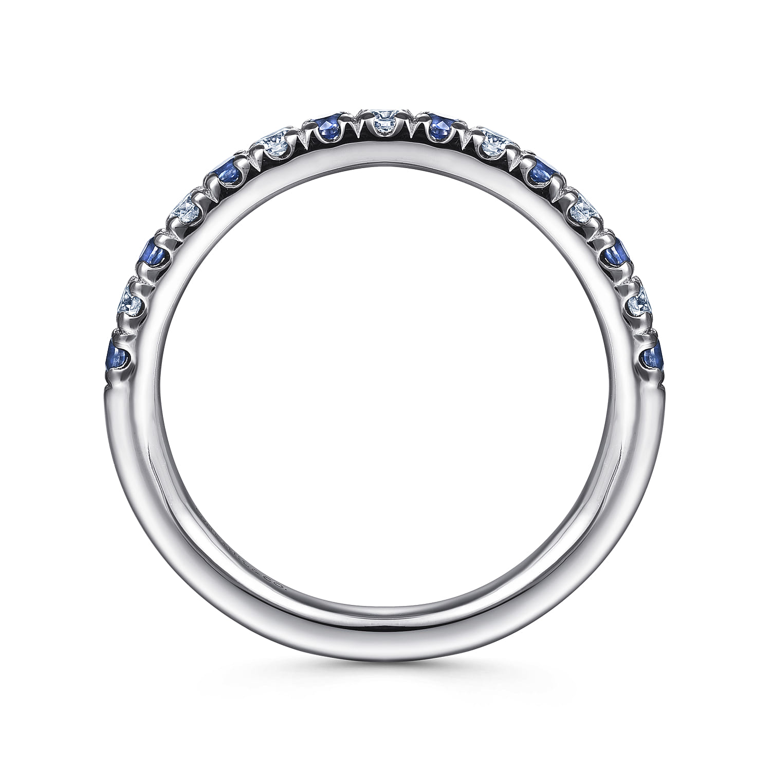 French Pave Diamond and Sapphire Anniversary Band in Platinum, photograph 2