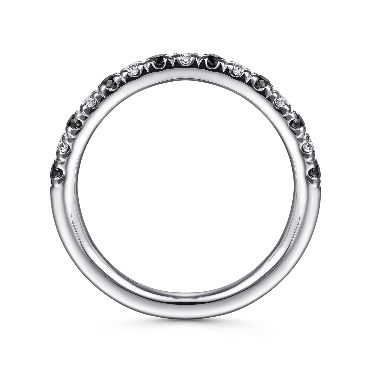 French Pave Black Diamond and Diamond Anniversary Band in 14K White Gold, photograph 2